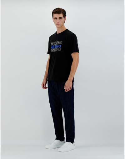 Herno T-shirt In Compact Jersey In Black