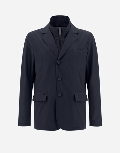 Herno Fabric Jacket With Chest And Front Pockets In Blue