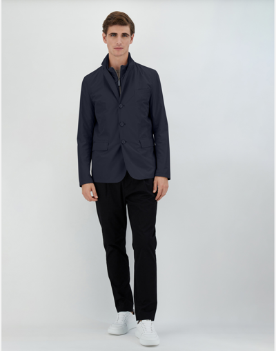 Herno Fabric Jacket With Chest And Front Pockets In Blue