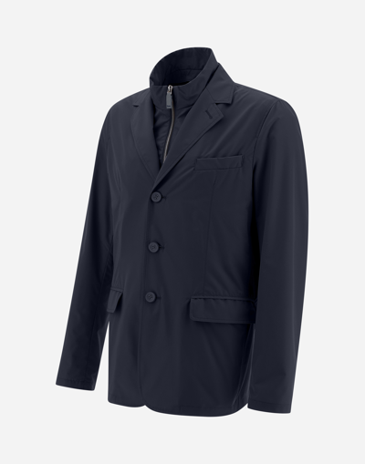 Herno Fabric Jacket With Chest And Front Pockets In Blue