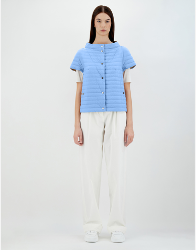 Herno Reversible Ecoage And Nylon Ultralight Cape In Beige/light Blue