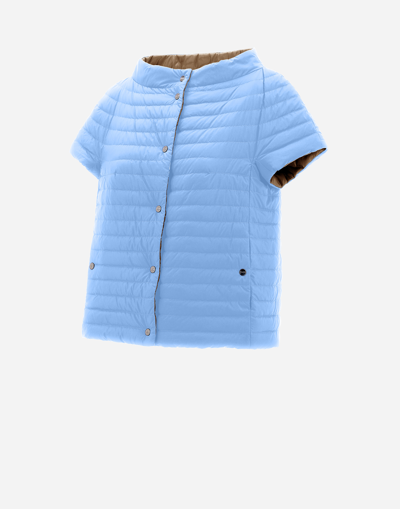 Herno Reversible Ecoage And Nylon Ultralight Cape In Beige/light Blue