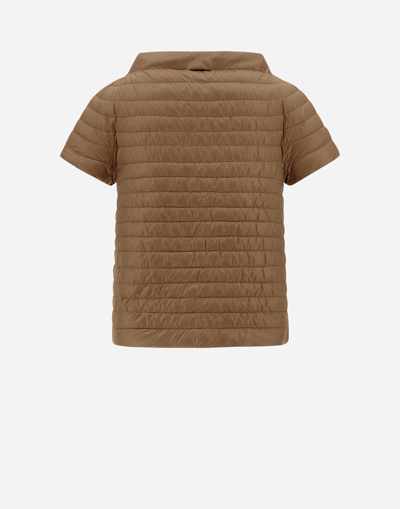 Herno Reversible Ecoage And Nylon Ultralight Cape In Beige/light Blue