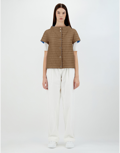 Herno Reversible Ecoage And Nylon Ultralight Cape In Beige/light Blue