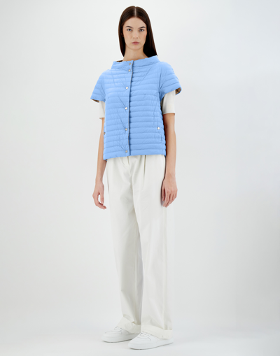 Herno Reversible Ecoage And Nylon Ultralight Cape In Beige/light Blue