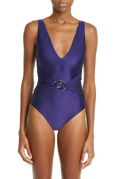 Zimmermann Plunge Circle Link Swimsuit In Navy Blue In Navy