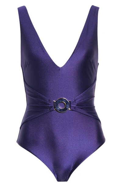 Zimmermann Plunge Circle Link Swimsuit In Navy Blue In Navy