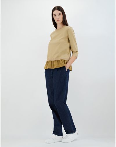 Herno Chic Cotton Jersey ＆ New Techno Taffetà ロングスリーブtシャツ In Sand