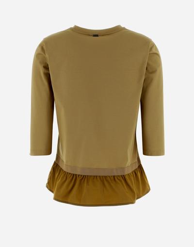 Herno Chic Cotton Jersey ＆ New Techno Taffetà ロングスリーブtシャツ In Sand