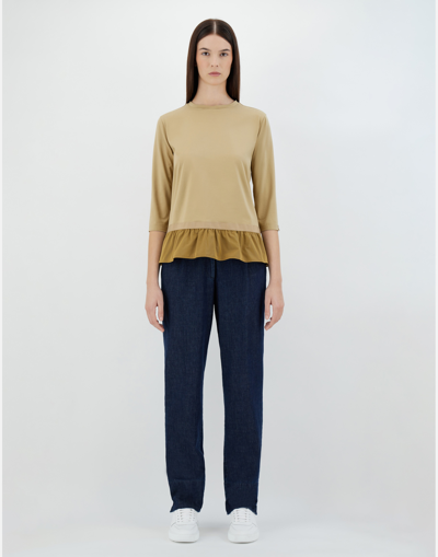 Herno Chic Cotton Jersey ＆ New Techno Taffetà ロングスリーブtシャツ In Sand