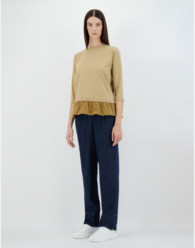 Herno Chic Cotton Jersey ＆ New Techno Taffetà ロングスリーブtシャツ In Sand
