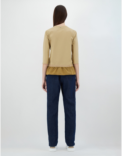 Herno Chic Cotton Jersey ＆ New Techno Taffetà ロングスリーブtシャツ In Sand