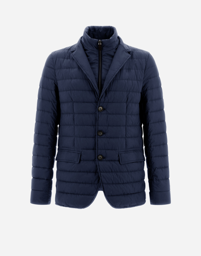 Herno La Giacca Water Resistant Down Blazer With Removable Bib In New Blue