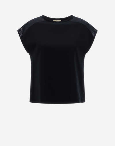 Herno Chic Cotton Jersey ＆ Chic Mesh Tシャツ In Black