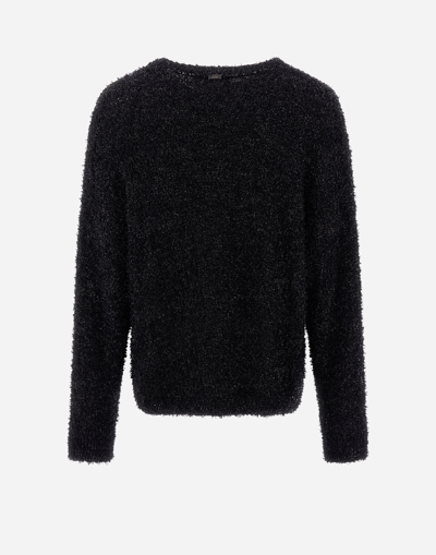 Herno Fluffy Cotton Knit Sweater In Black