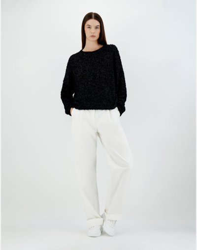 Herno Fluffy Cotton Knit Sweater In Black