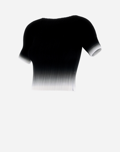 Herno Gradient Plissé T-shirt In Black/white