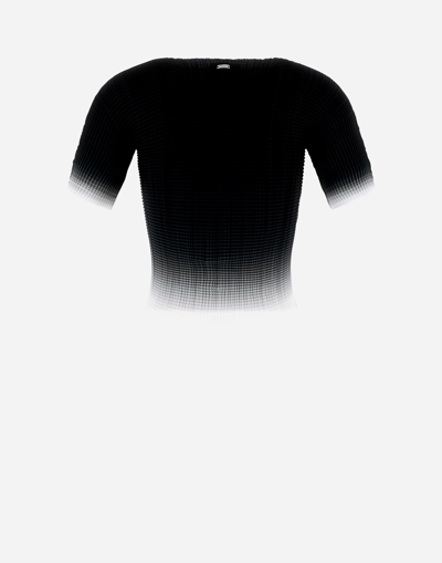 Herno Gradient Plissé T-shirt In Black/white