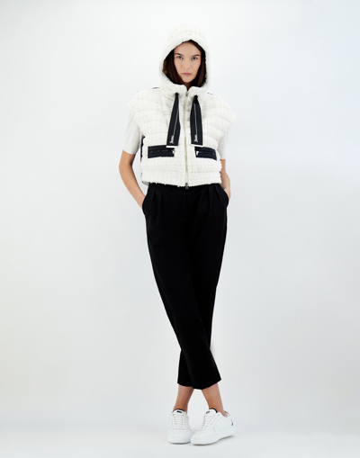 Herno Sleeveless Glam Tweed And Ecoage Jacket In White