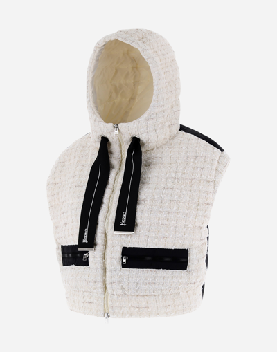 Herno Sleeveless Glam Tweed And Ecoage Jacket In White