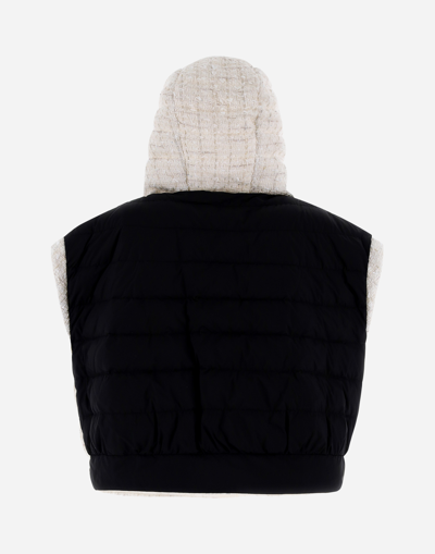 Herno Sleeveless Glam Tweed And Ecoage Jacket In White