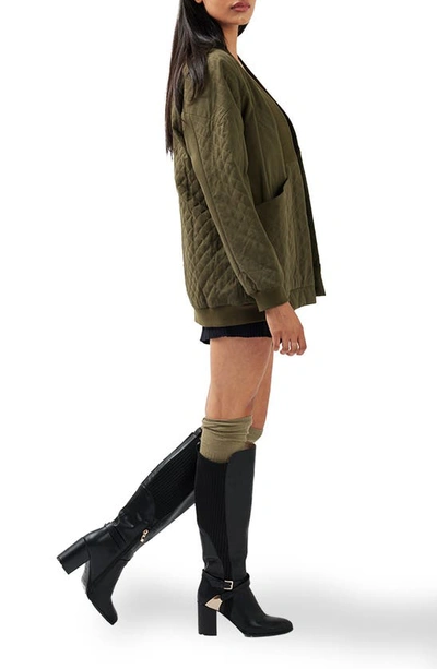 Belle & Bloom Over It Cotton Quilted Bomber Jacket In Military