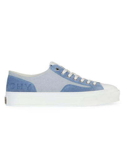 Shop Givenchy Men's City Sneakers In Canvas And Suede In Sky Blue