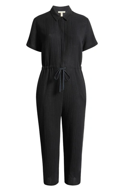 Shop Eileen Fisher Classic Collar Organic Cotton Ankle Jumpsuit In Black