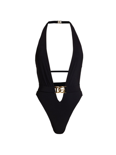 Shop Dolce & Gabbana Women's Dg Halter One-piece Swimsuit In Nero