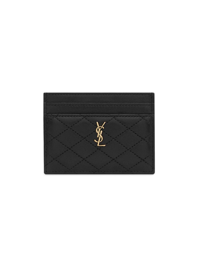 Shop Saint Laurent Women's Gaby Card Case In Quilted Lambskin In Black