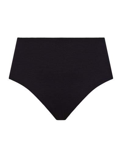 Shop Spanx Women's Pique High-waist Bikini Bottoms In Very Black
