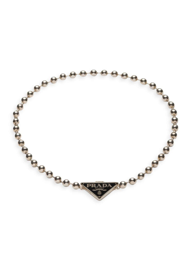 Shop Prada Men's Ball Smalto Jewels Necklace In Black