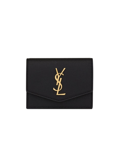 Shop Saint Laurent Women's Uptown Business-card Case In Leather In Black
