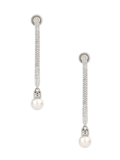 Shop Givenchy Women's Pearl Earrings In Metal With Crystals In Silvery