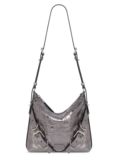 Shop Givenchy Women's Voyou Crossbody Bag In Laminated Leather In Silvery Grey