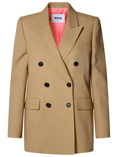 Msgm Double-breasted Blazer In Beige