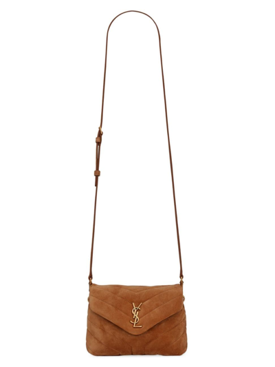 Shop Saint Laurent Women's Toy Loulou Crossbody Bag In Quilted Suede In Cinnamon