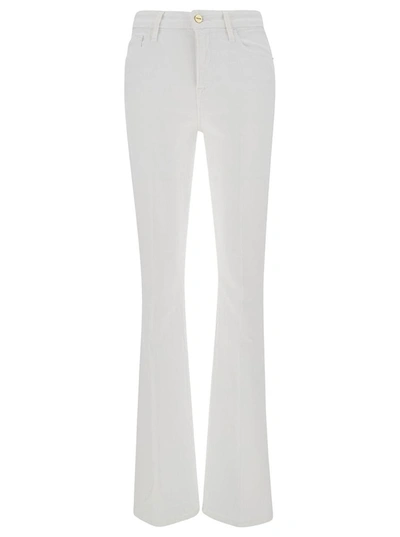 Shop Frame 'mini Boot' White Flared Jeans With Branded Button In Cotton Blend Denim Woman