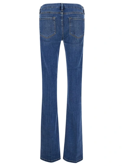 Shop Frame 'mini Boot' Blue Flared Jeans With Branded Button In Cotton Blend Denim Woman