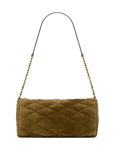 Shop Saint Laurent Women's Sade Small Tube Bag In Quilted Suede In Dark Khaki
