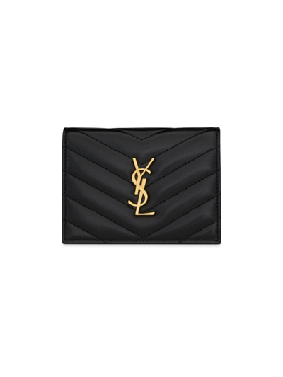 Shop Saint Laurent Women's Cassandre Matelassé Flap Card Case In Quilted Lambskin In Black