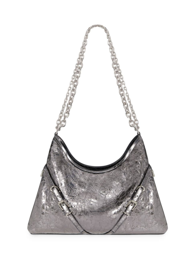 Shop Givenchy Women's Medium Voyou Chain Bag In Laminated Leather In Silvery Grey