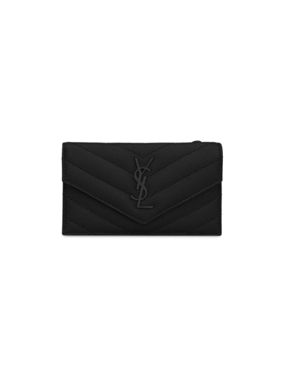 Shop Saint Laurent Women's Cassandre Matelassé Fragments Flap Card Case In Black