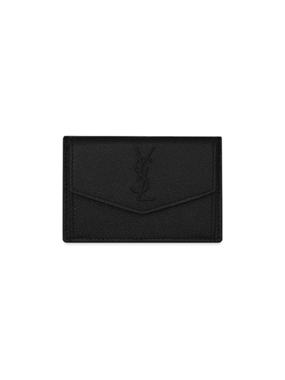 Shop Saint Laurent Women's Uptown Flap Card Case In Leather In Black