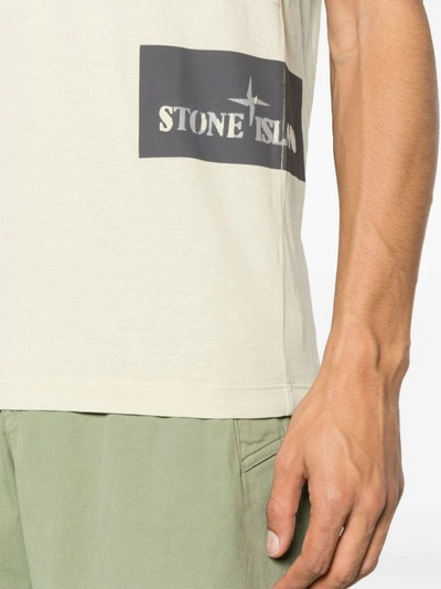 Shop Stone Island Ecru Printed Logo T-shirt In Neutrals