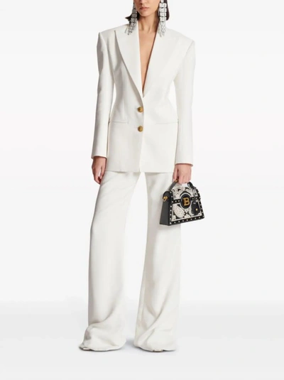 Shop Balmain White Crepe 2-button Jacket