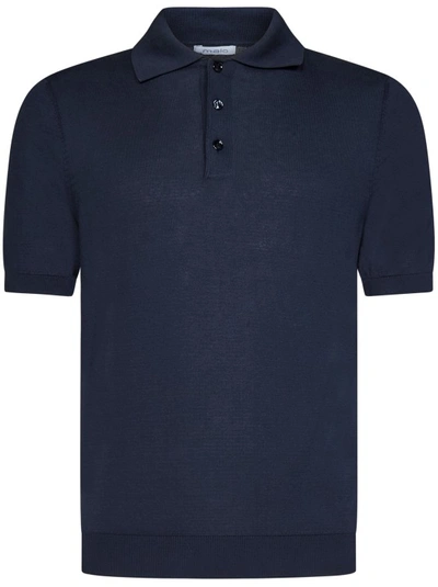 Shop Malo Blue Plain Cotton Knit Polo Shirt