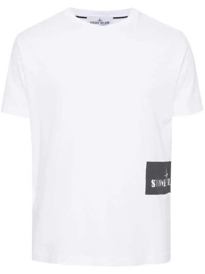 Shop Stone Island White Printed Logo T-shirt