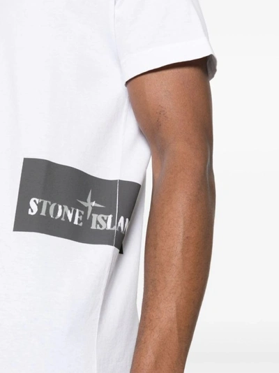 Shop Stone Island White Printed Logo T-shirt