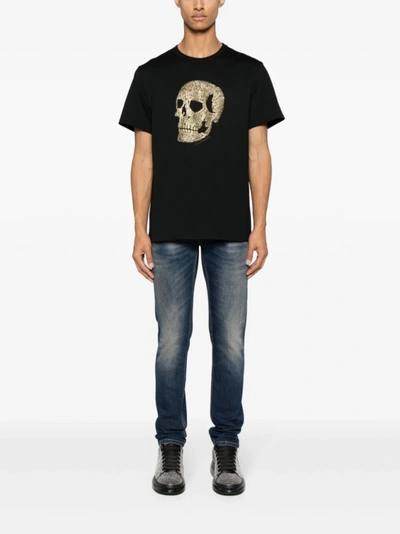 Shop Alexander Mcqueen Skull Gold Print Black T-shirt
